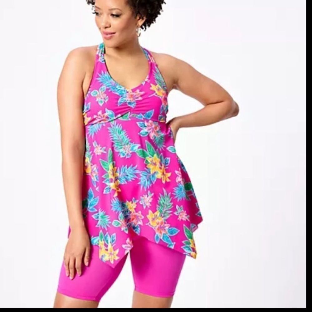 COPY - Kim Gravel Swimsuits For All Breided Back Tankini w/ Biker Shorts sz 10